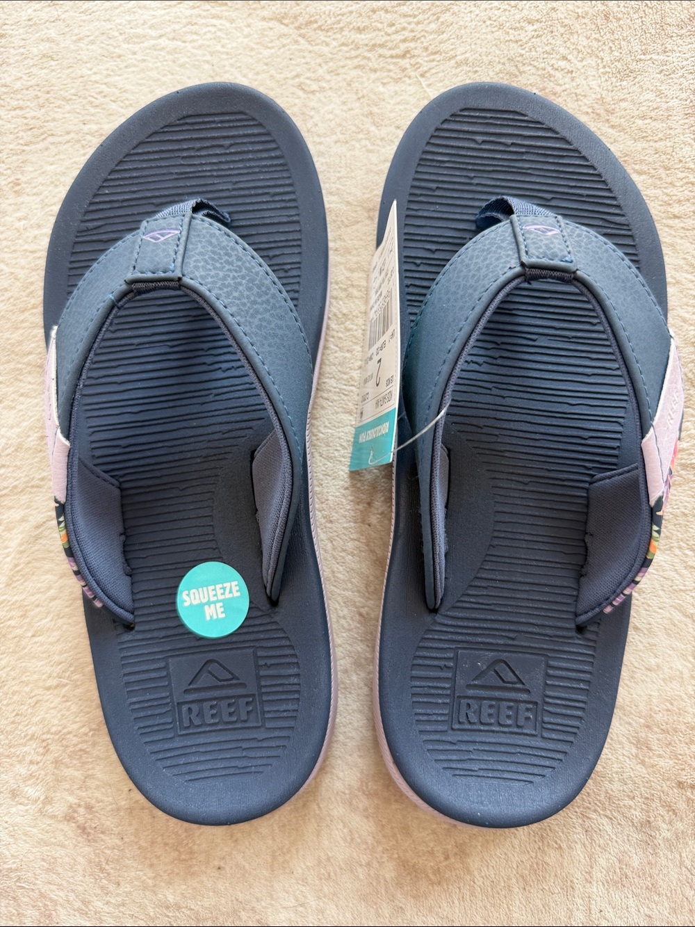 Reef Kids Santa Ana Navy and Pink Flip Flops - Cushioned Youth Sandals